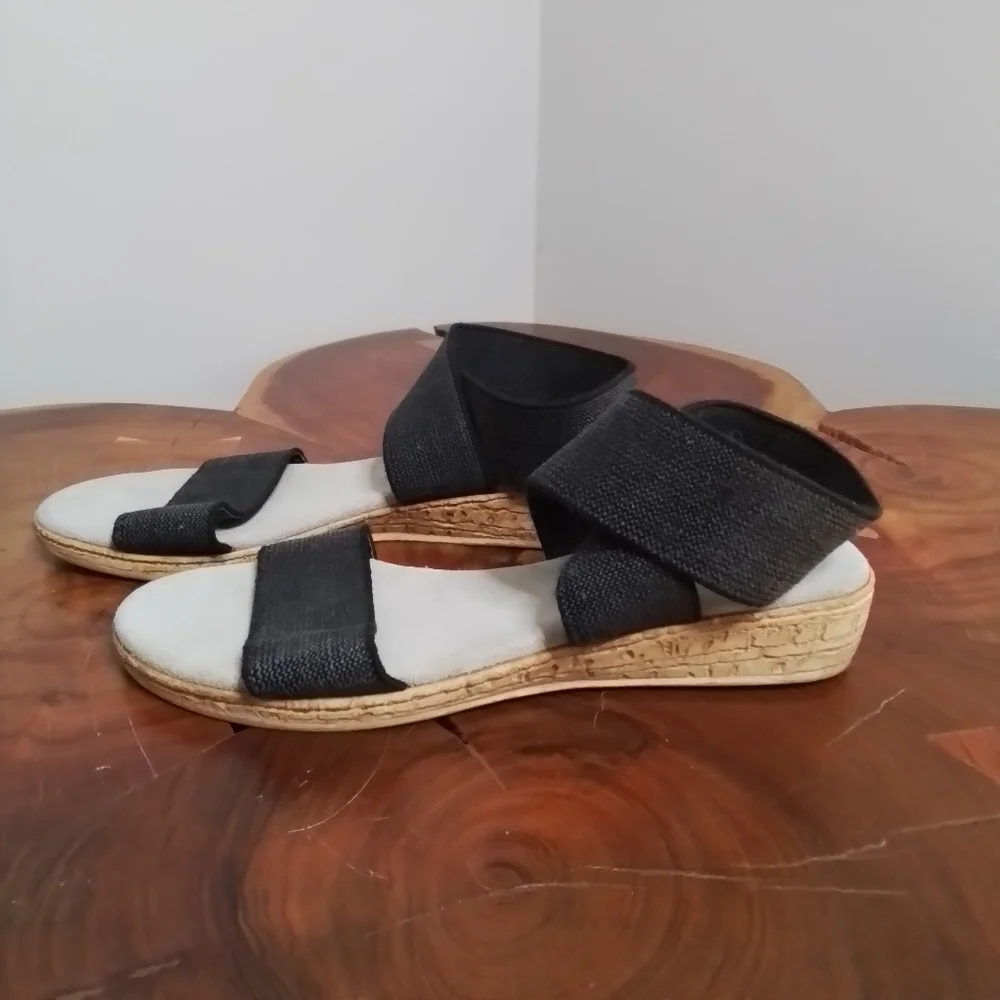 Charleston Shoe Co. Benjamin Espadrille Wedge Sandals Black - 9 - Picture 6 of 13